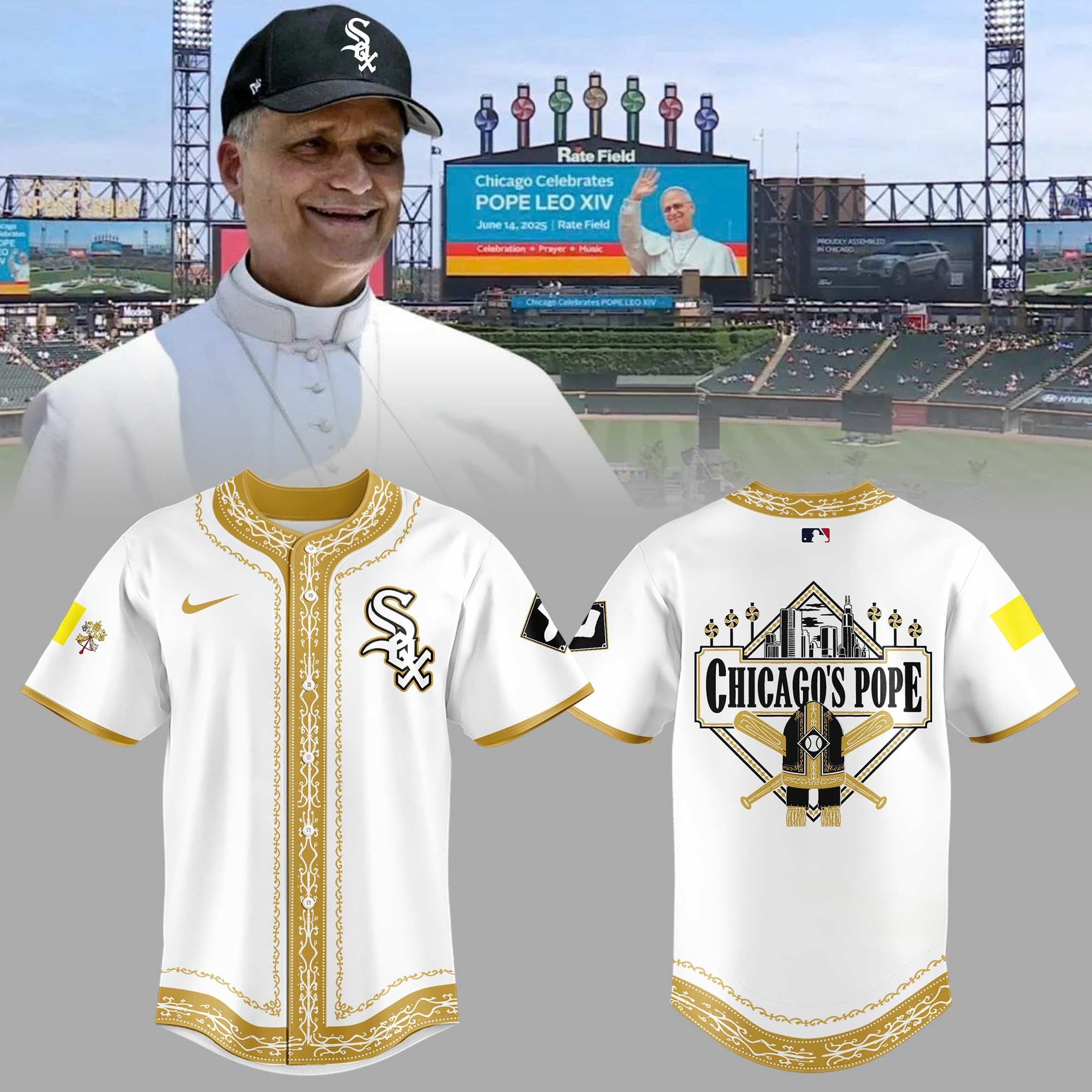 Chicago White Sox Merch 2026 Chicago's Pope Jersey Shirt Pope Leo XIV Merch Catholic Gifts - Kdjoy
