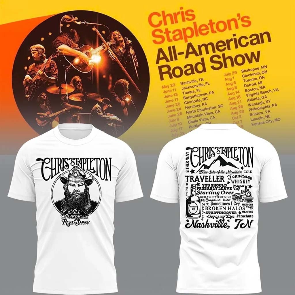 Chris Stapleton Merch 2026 All American Road Show Nashville TN T-Shirt White Fans Gifts - Kdjoy