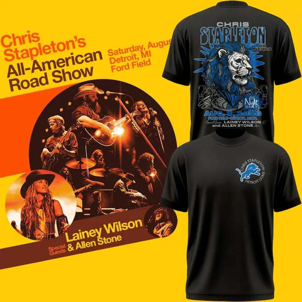 Chris Stapleton X Detroit Lions Merch All-American Road Show 2026 T-Shirt Fan Clothing Black Chris Stapleton X Detroit Lions Merch All-American Road Show 2026 T-Shirt Fan Clothing Black