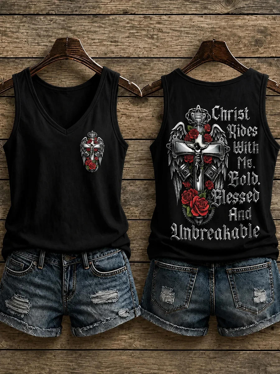 Christ Rides With Me Tank Top Christian Faith Bold Blessed Clothing Birthday Ideas For Women - Kdjoy