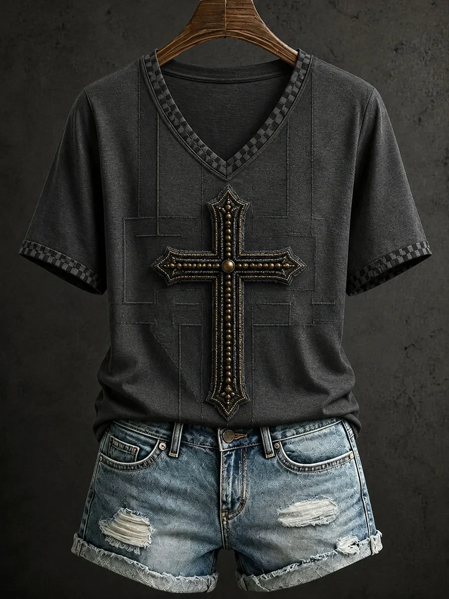 Christian Cross Art V-Neck Shirt Faith Based Clothing Lines Religious Gift Ideas - Kdjoy Christian Cross Art V-Neck Shirt Faith Based Clothing Lines Religious Gift Ideas - Kdjoy