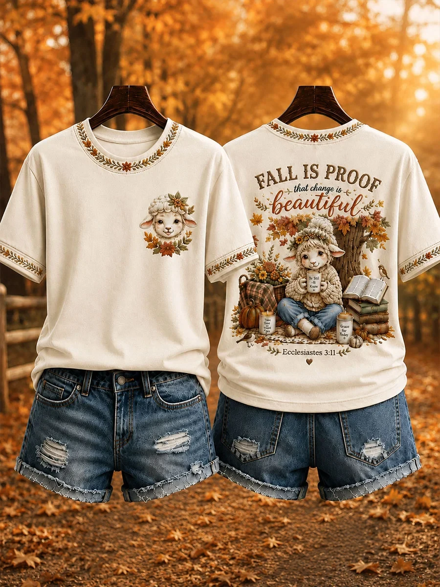 Christian Fall Lamb T-Shirt Fall Is Proof That Change Is Beautiful Shirt Bible Gift Ideas - Kdjoy