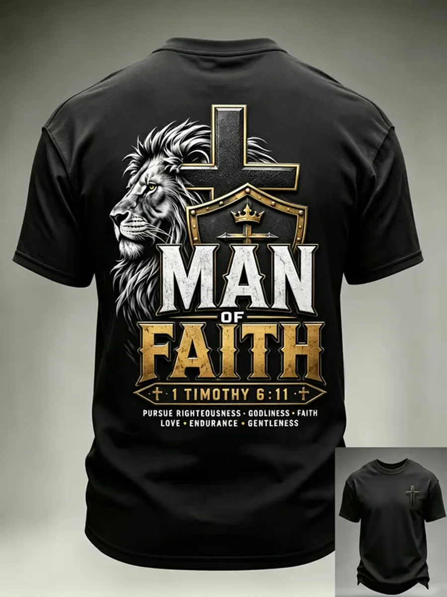 Christian Man Of Faith Cross T-Shirt Bible Quotes Clothing Best Gift For Husband - Kdjoy