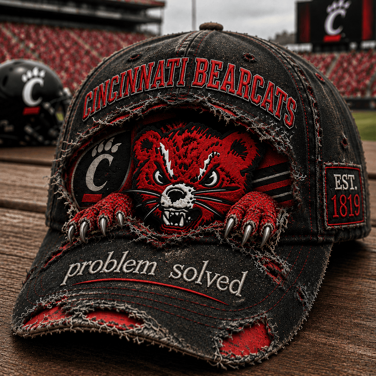 Cincinnati Bearcats Est 1819 Hat Problem Solved Hat Cincinnati Bearcats Merch Football Fan Gift - Kdjoy Cincinnati Bearcats Est 1819 Hat Problem Solved Hat Cincinnati Bearcats Merch Football Fan Gift - Kdjoy