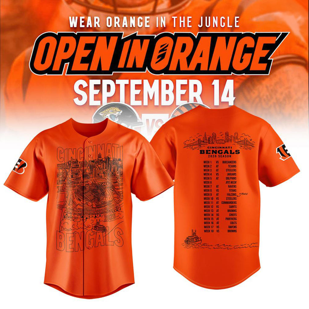 Cincinnati Bengals Merch Open In Orange 2026 Schedule Baseball Jersey Gift For Football Lover - Kdjoy Cincinnati Bengals Merch Open In Orange 2026 Schedule Baseball Jersey Gift For Football Lover - Kdjoy