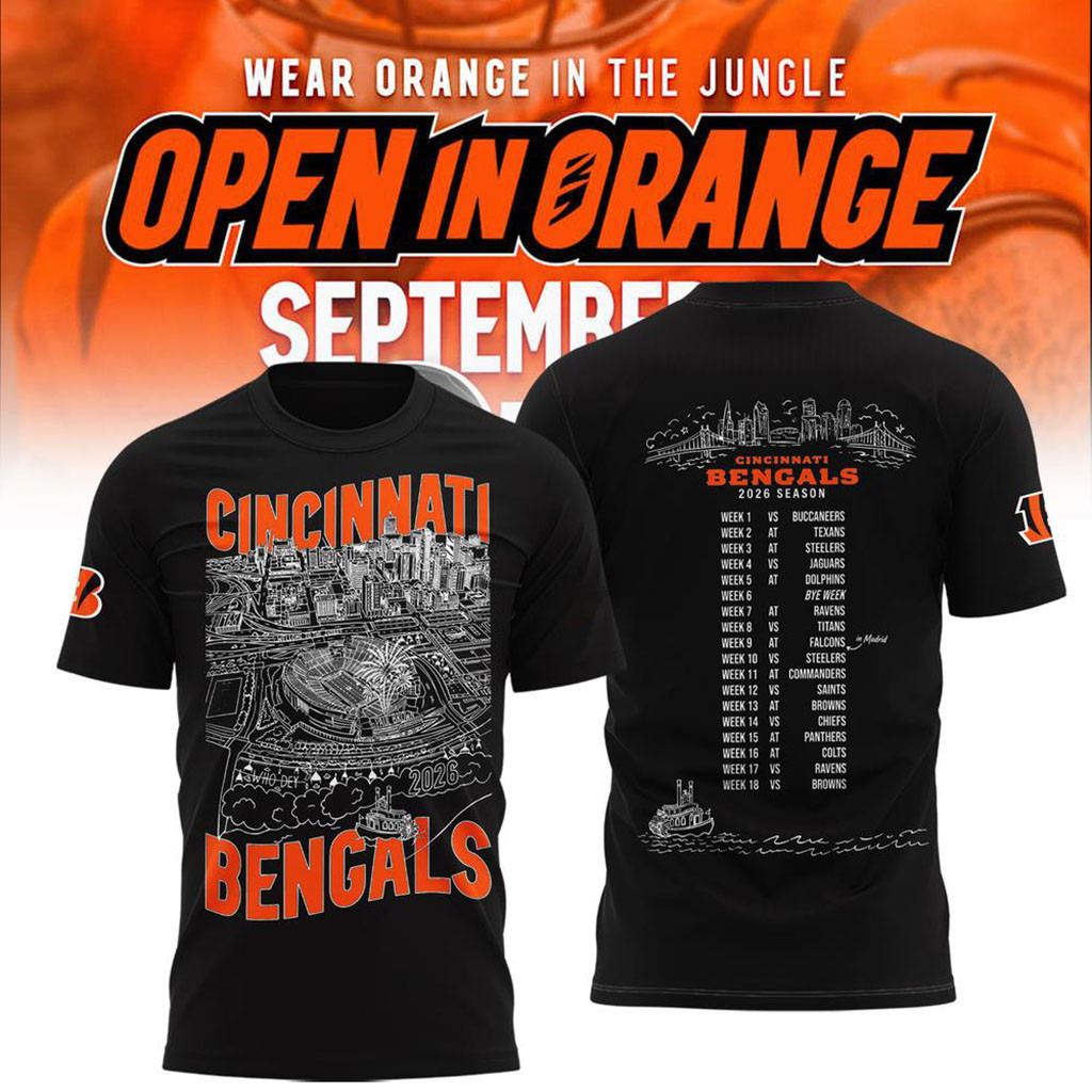 Cincinnati Bengals Merch Open In Orange 2026 Schedule T-Shirt Football Gifts For Men - Kdjoy