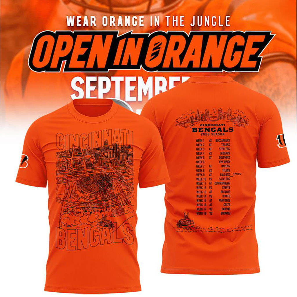 Cincinnati Bengals Merch Open In Orange 2026 Schedule T-Shirt Present For Football Lovers - Kdjoy