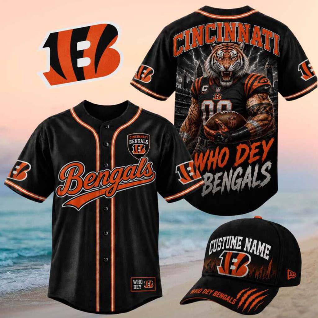 Cincinnati Bengals Muscular Tiger Mascot Who Dey Baseball Jersey Cincinnati Bengals Merch Gifts