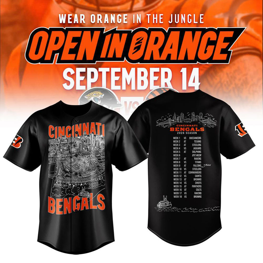 Cincinnati Bengals Open In Orange 2026 Schedule Baseball Jersey Bengals Merch Football Fan Gift - Kdjoy Cincinnati Bengals Open In Orange 2026 Schedule Baseball Jersey Bengals Merch Football Fan Gift - Kdjoy