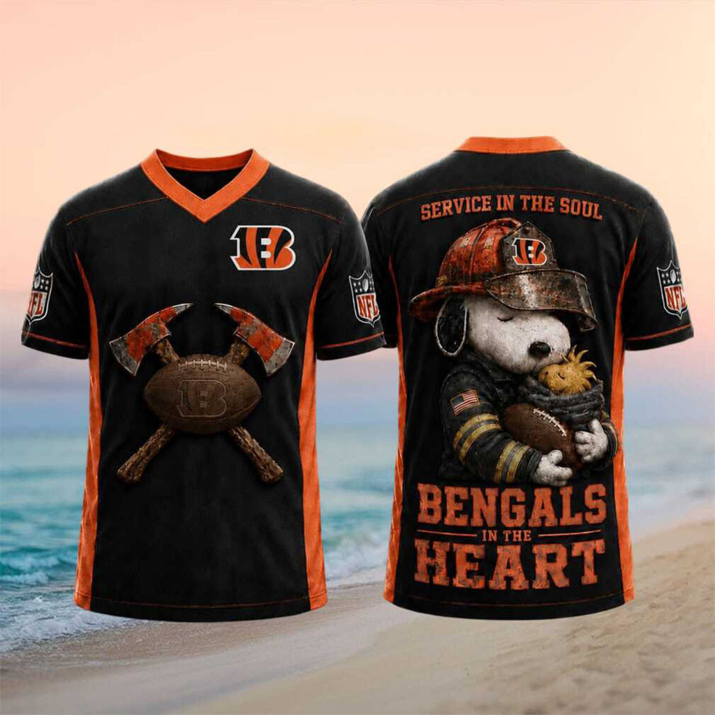 Cincinnati Bengals Snoopy Firefighter Football In The Heart V-Neck Shirt Bengals Merch 2026 - Kdjoy Cincinnati Bengals Snoopy Firefighter Football In The Heart V-Neck Shirt Bengals Merch 2026 - Kdjoy
