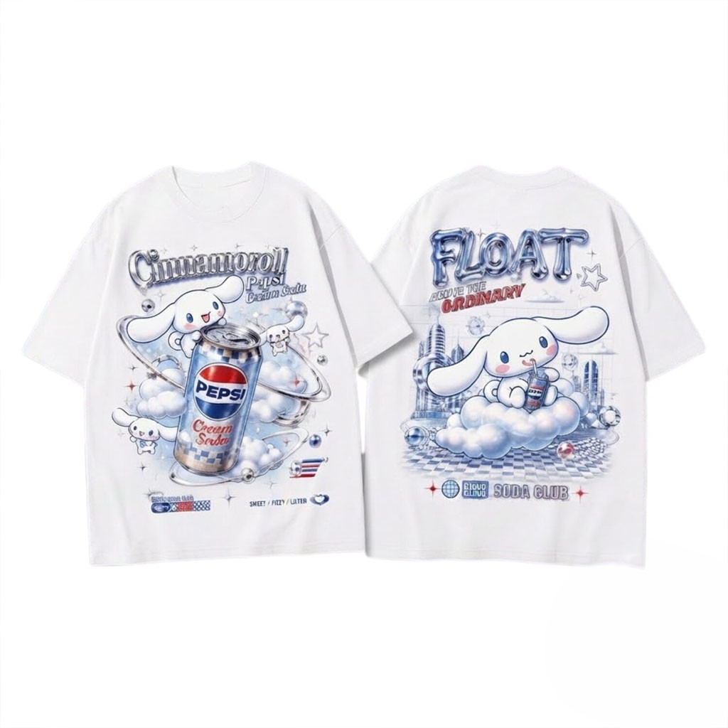 Cinnamoroll Pepsi Cream Soda Float T-Shirt Cute Sanrio Character Shirt Gifts For Daughters