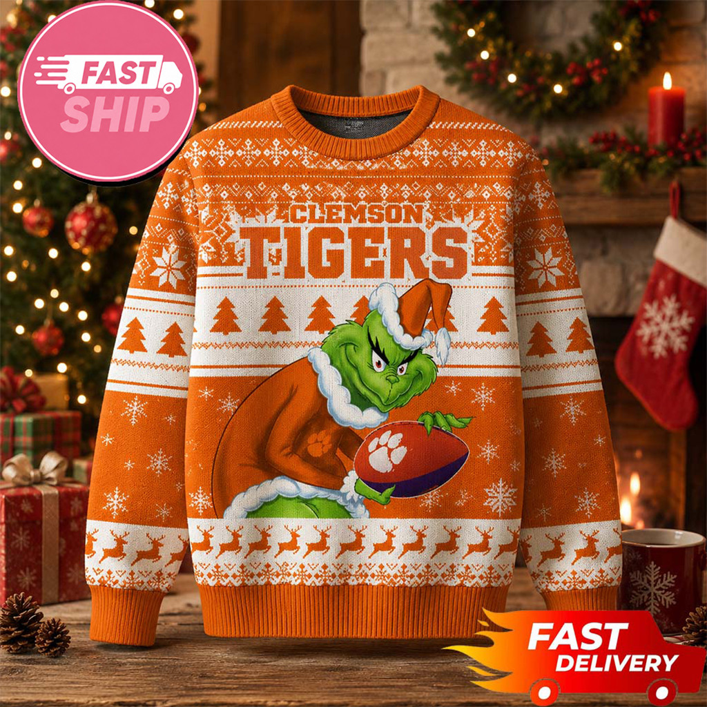 Clemson Tigers Grinch Christmas Ugly Sweater Clemson Tigers Merch Presents For Football Fans - Kdjoy