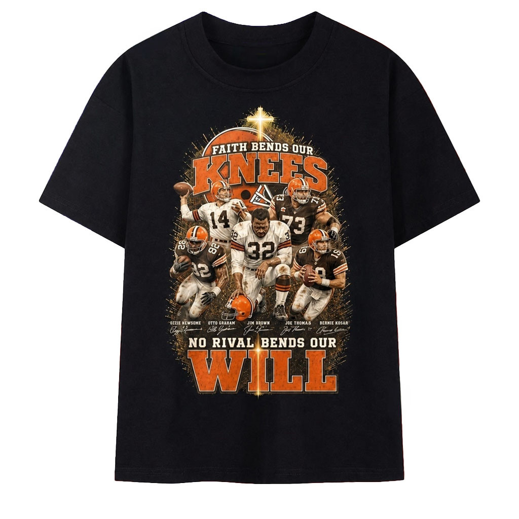 Cleveland Browns Faith Bends Our Knees Legends Signatures Football T-Shirt Browns Merch - Kdjoy Cleveland Browns Faith Bends Our Knees Legends Signatures Football T-Shirt Browns Merch - Kdjoy