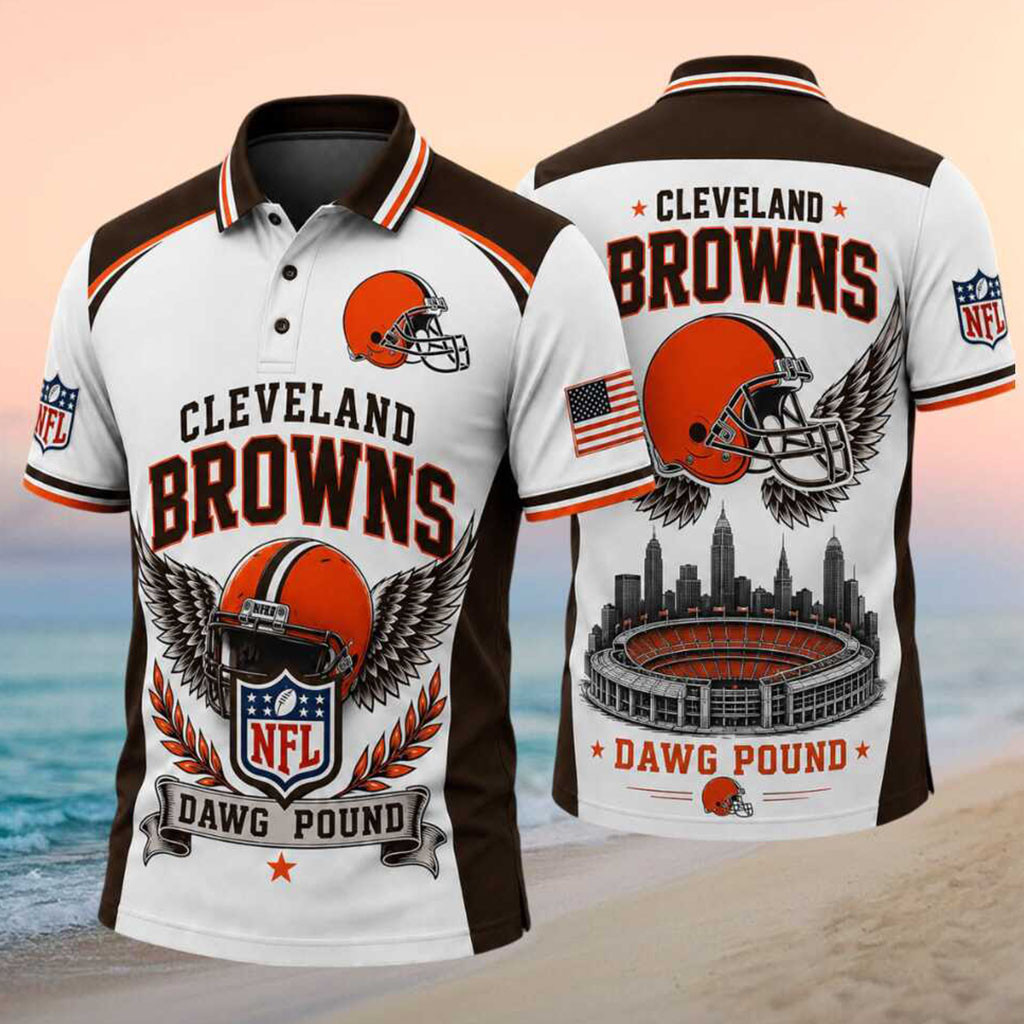 Cleveland Browns Merch Dawg Pound Stadium Skyline Polo Shirt Cleveland Browns Fans Gifts - Kdjoy