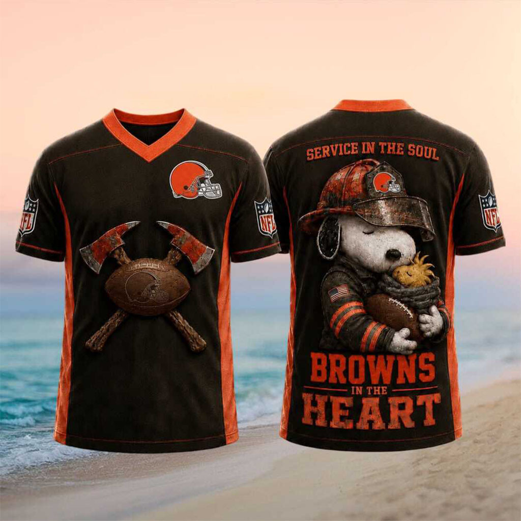 Cleveland Browns Snoopy Firefighter Football In The Heart V-Neck Shirt Browns Merch Fan Gifts - Kdjoy Cleveland Browns Snoopy Firefighter Football In The Heart V-Neck Shirt Browns Merch Fan Gifts - Kdjoy