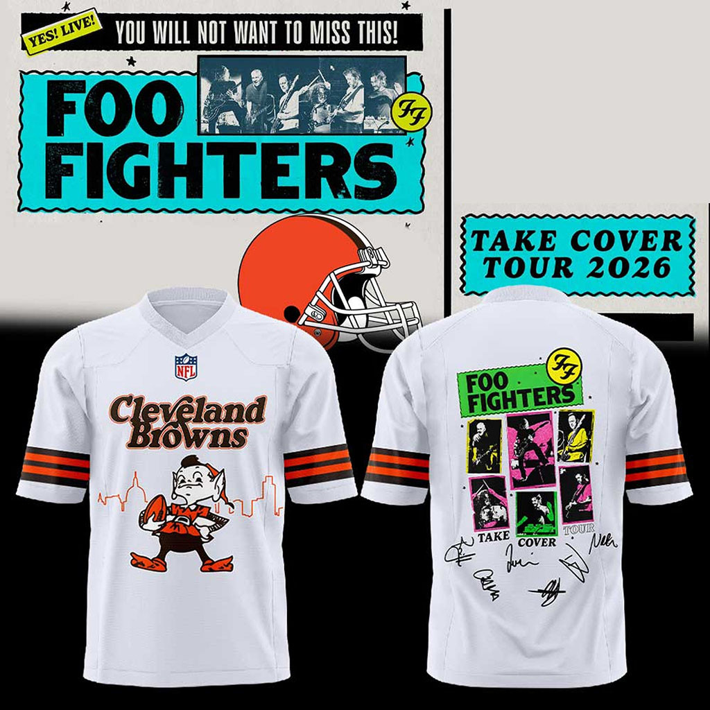 Cleveland Browns X Foo Fighters Take Cover Tour 2026 Football Jersey Foo Fighters Concert Merch - Kdjoy Cleveland Browns X Foo Fighters Take Cover Tour 2026 Football Jersey Foo Fighters Concert Merch - Kdjoy
