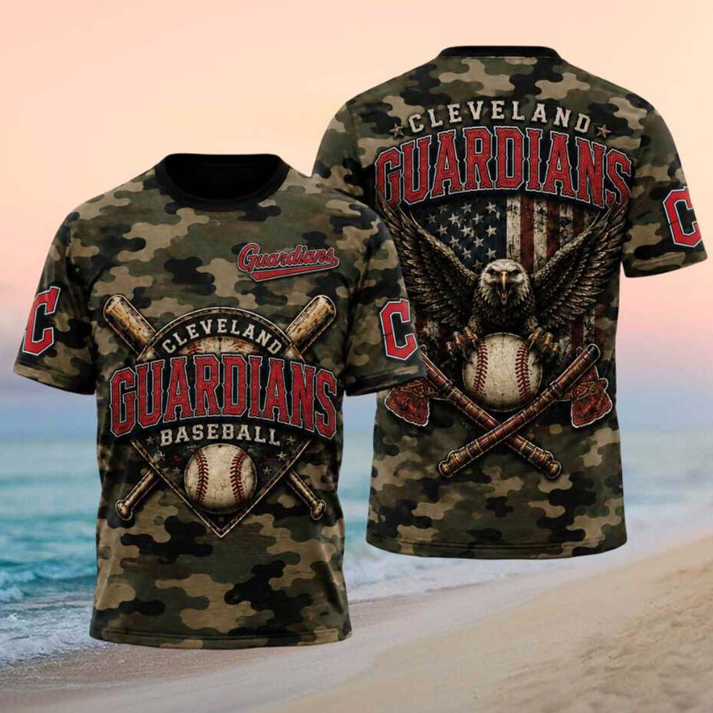 Cleveland Guardians Bald Eagle American Flag Camo Patriotic T-Shirt Guardians Merch Fan Gifts