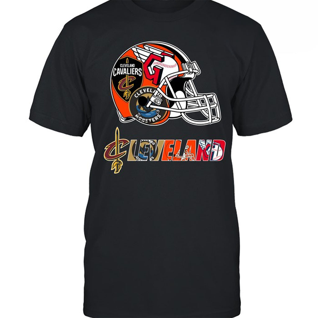 Cleveland Sports City Helmet T-Shirt Cavaliers Guardians Monsters Browns Fans Clothing Gifts - Kdjoy