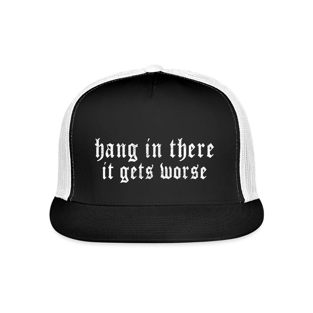 Clown World Apparel Merch 2026 Hang in There It Gets Worse Snapback Trucker Hat Gift For Him Clown World Apparel Merch 2026 Hang in There It Gets Worse Snapback Trucker Hat Gift For Him