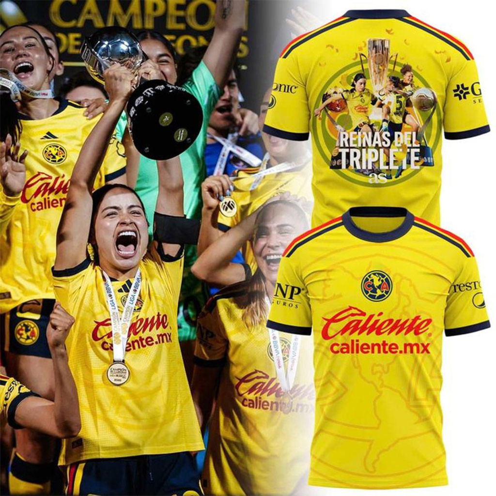 Club America Femenil Yellow Club Reinas Del Triplete 2026 Shirt Club America Merch Fan Gifts - Kdjoy Club America Femenil Yellow Club Reinas Del Triplete 2026 Shirt Club America Merch Fan Gifts - Kdjoy