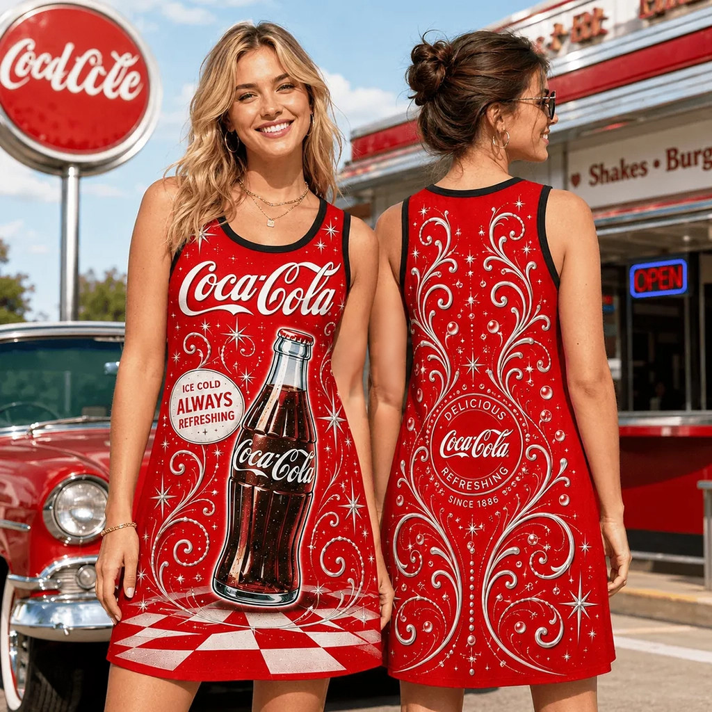 Coca-Cola Vintage Logo Red Sleeveless Women Dress Best Birthday Gift For Sisters - Kdjoy