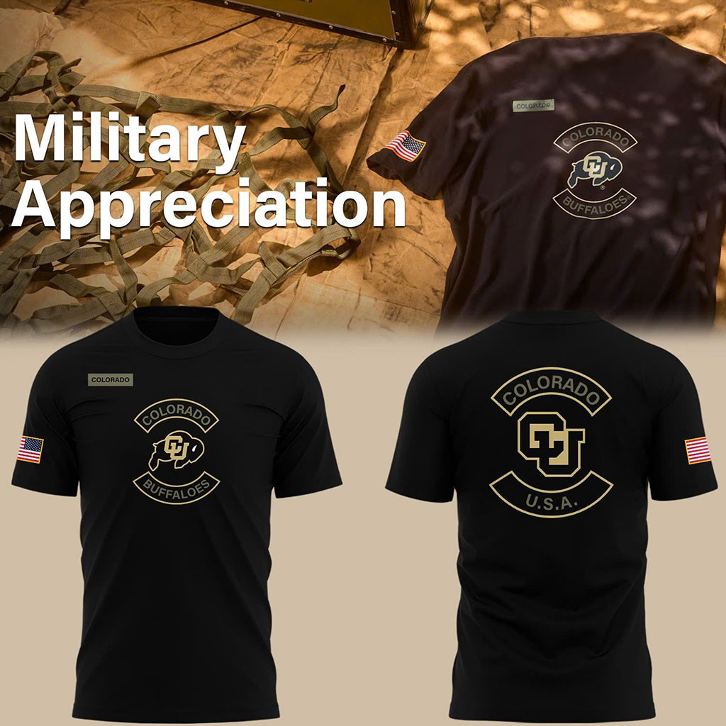 Colorado Buffaloes 2025 Military Appreciation Black T-Shirt Colorado Buffaloes Football Merch - Kdjoy