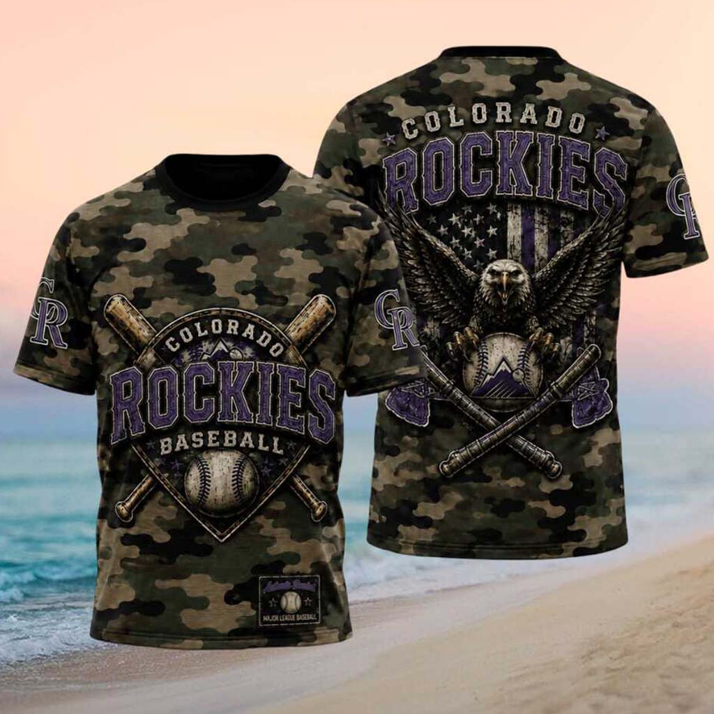 Colorado Rockies Eagle American Flag Camo Baseball T-Shirt Colorado Rockies Merch Fan Gifts