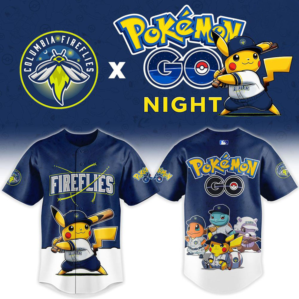 Columbia Fireflies X Pokemon GO Night Mashup Baseball Jersey Columbia Fireflies Merch 2026 - Kdjoy