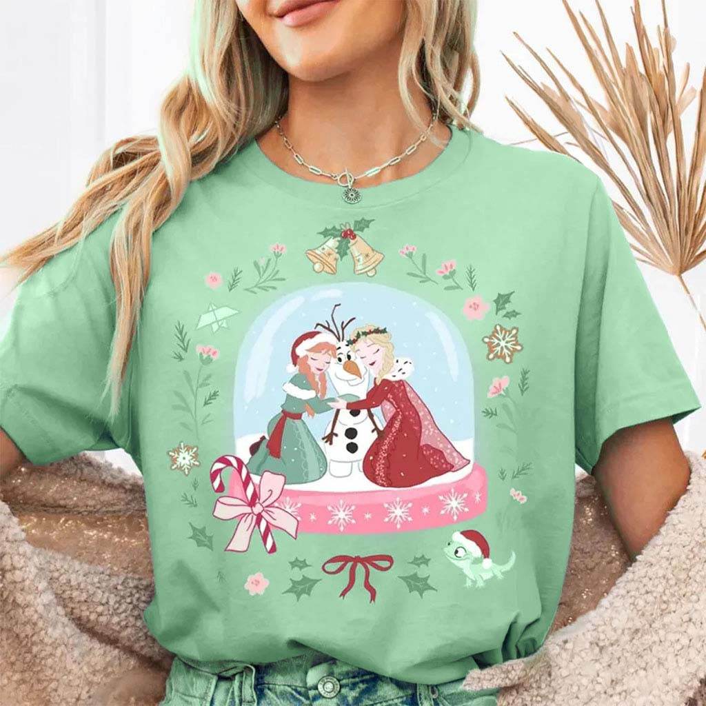 Coquette D Frozen Globe Christmas Shirt Elsa And Anna Princess Frozen Merch Xmas Gifts - Kdjoy