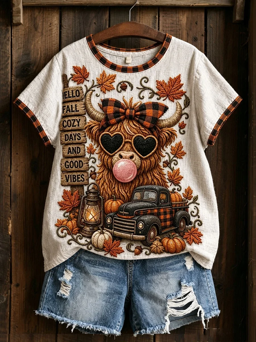 Cow Hello Fall Cozy Days And Good Vibes T-Shirt Fashion Autumn Apparel Gift for Sisters - Kdjoy