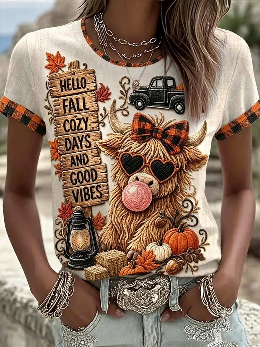 Cow Hello Fall Cozy Days And Good Vibes T-Shirt Trendy Fashion Autumn Outfits Gift For Her - Kdjoy