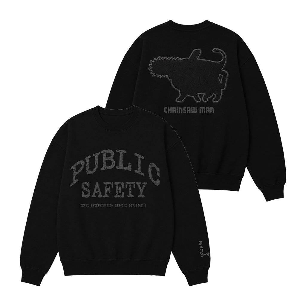 Crunchyroll Chainsaw Man Merch 2026 Chainsaw Man Public Safety Pochita Crewneck Sweatshirt Black - Kdjoy