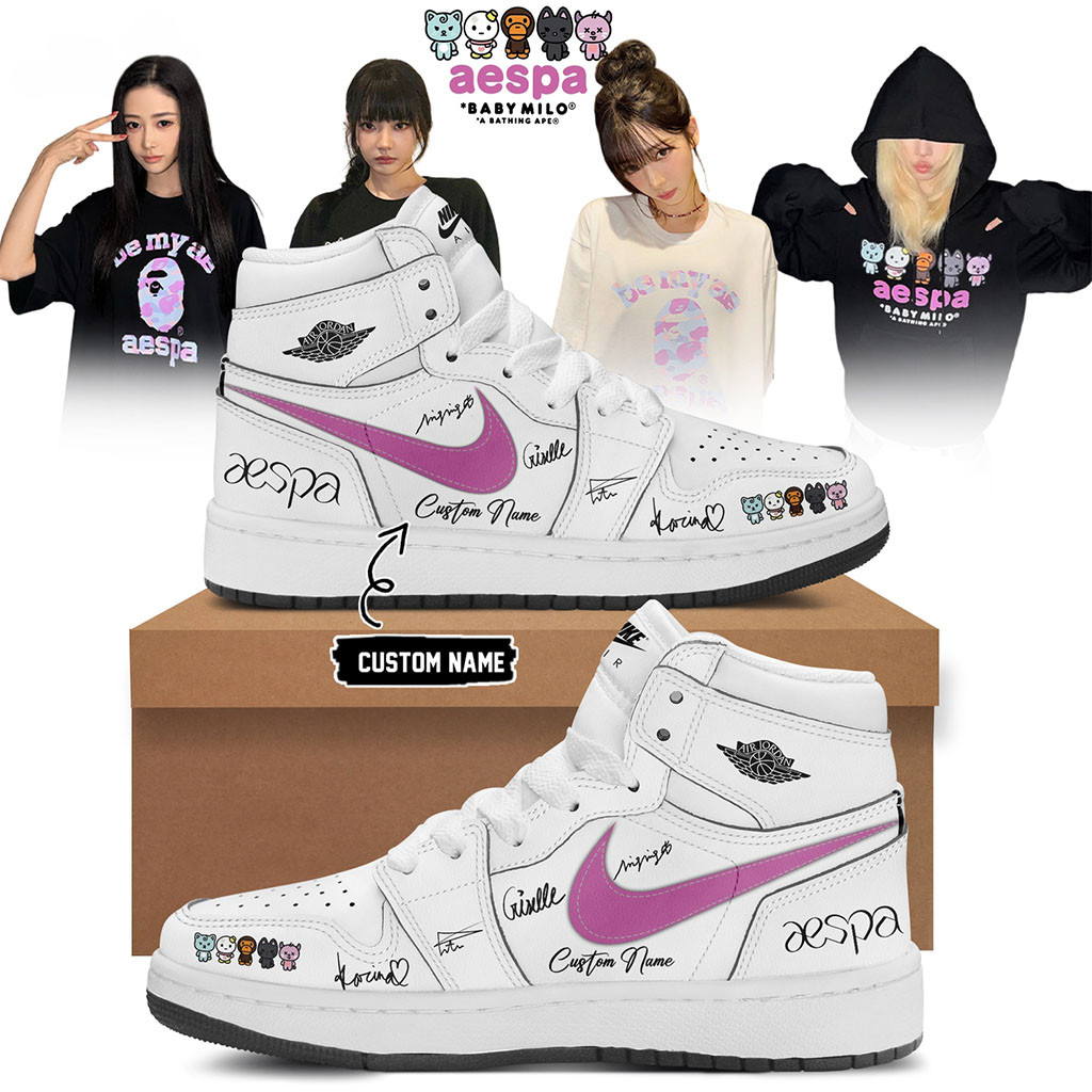 Custom Aespa x Bape Signed 2026 Sneakers Aespa Merch Best Birthday Gift For Besties - Kdjoy