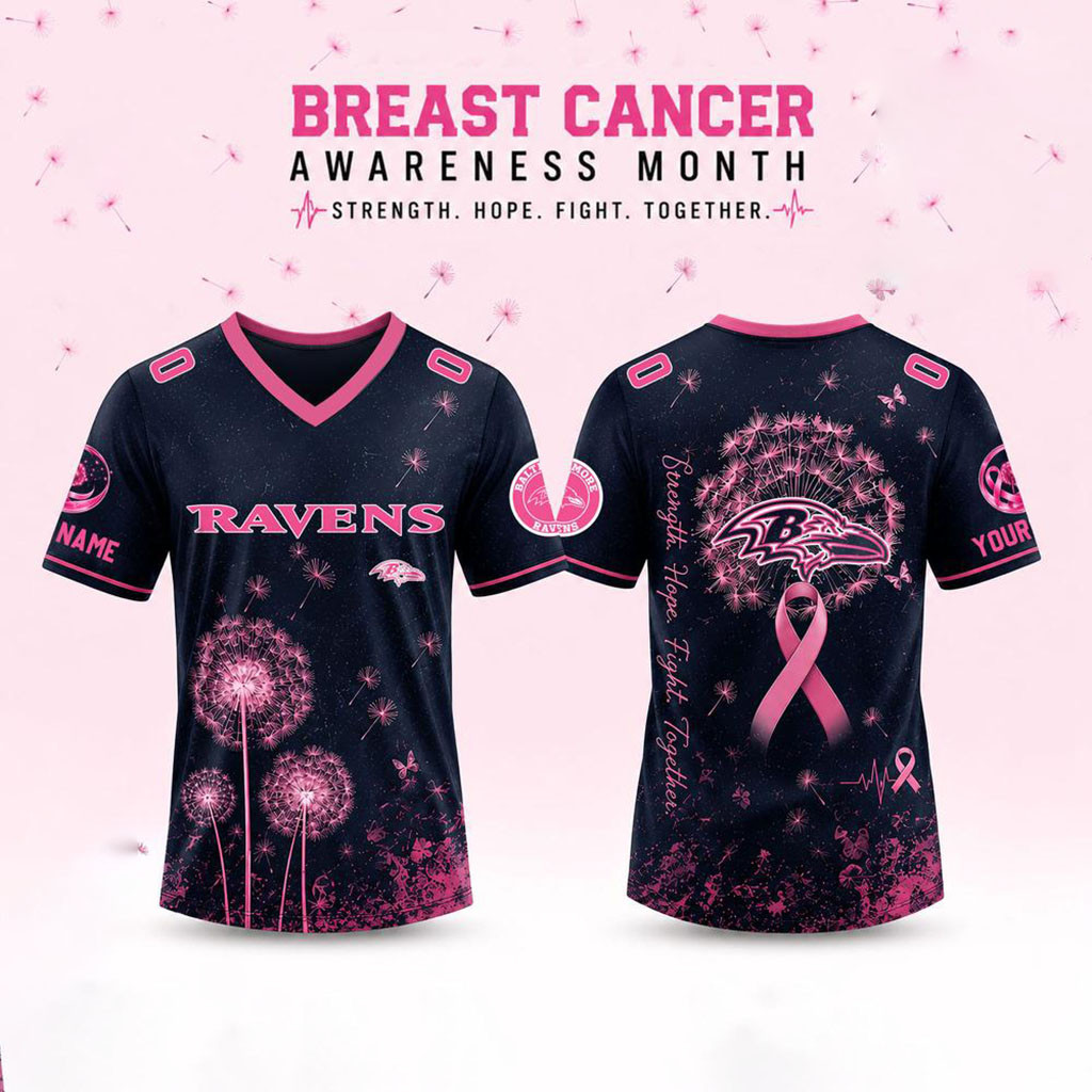 Custom Baltimore Ravens Breast Cancer Awareness Dandelion of Hope Jersey Ravens Merch Fan Gifts - Kdjoy
