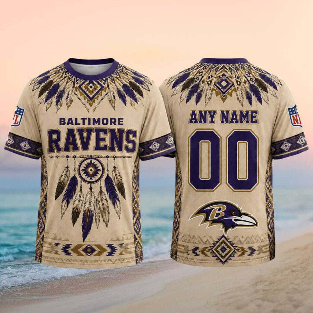 Custom Baltimore Ravens Native Tribal T-Shirt Game Day Clothes Baltimore Ravens Fans Gifts - Kdjoy