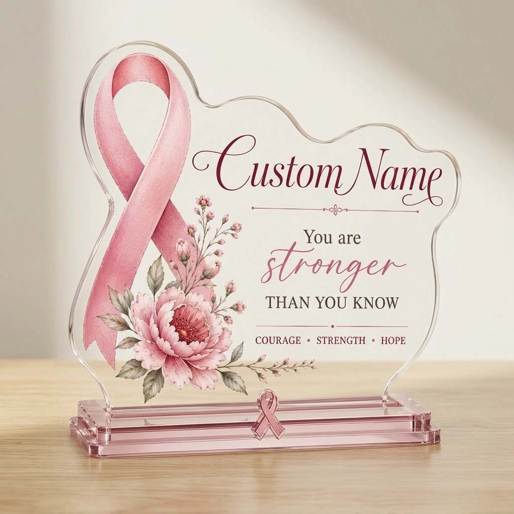 Custom Breast Cancer Awareness You Are Stronger Than You Know Acrylic Plaque Pink Ribbon Merch - Kdjoy