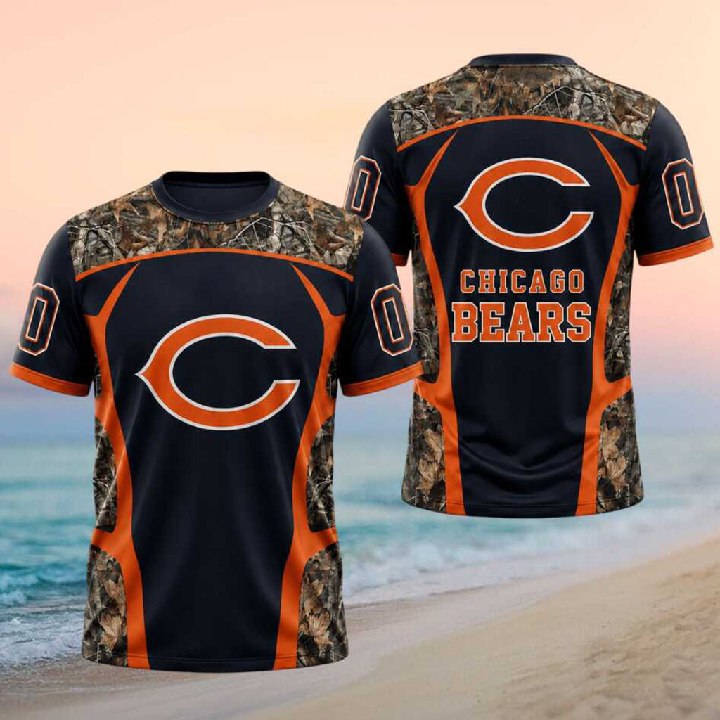Custom Chicago Bears Football Team Camouflage T-Shirt Chicago Bears Merch Football Fans Gifts - Kdjoy