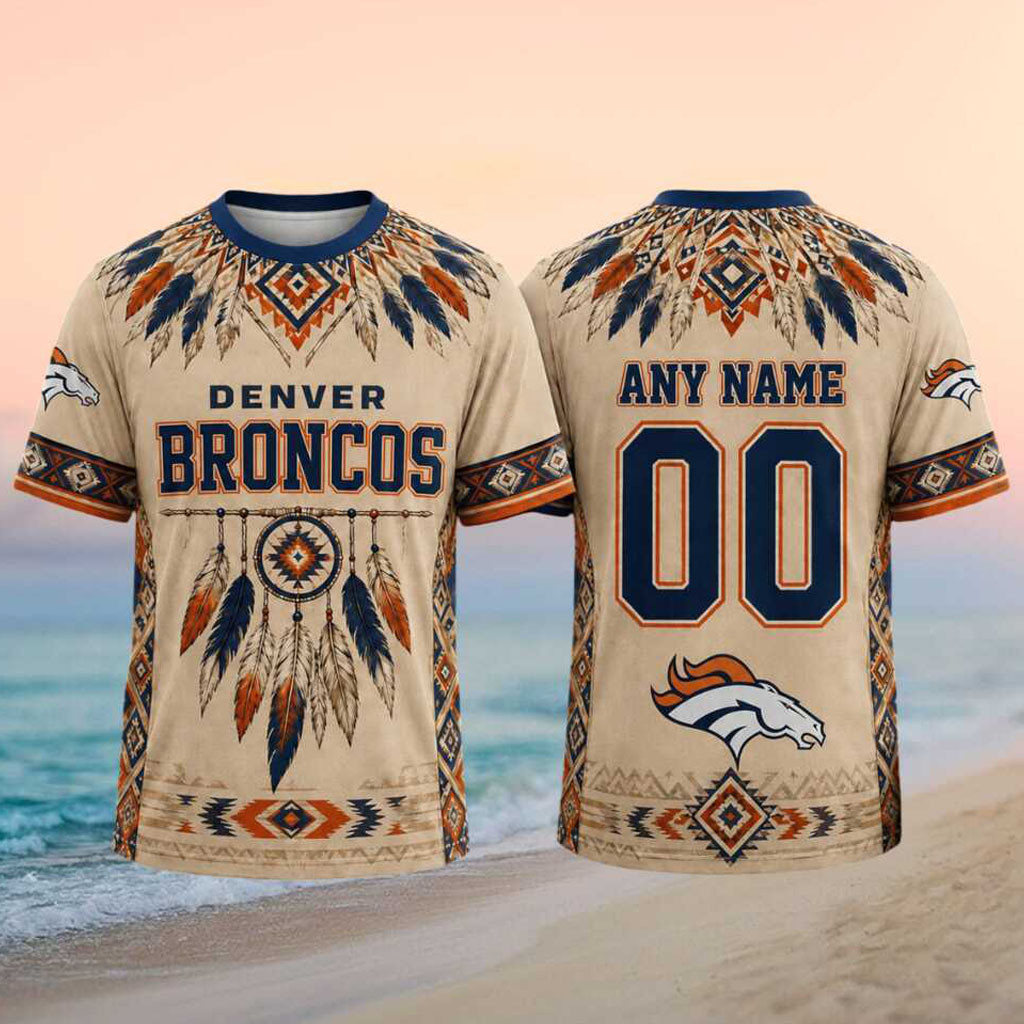 Custom Denver Broncos Native American Tribal Feather T-Shirt Gifts For Denver Broncos Lovers - Kdjoy