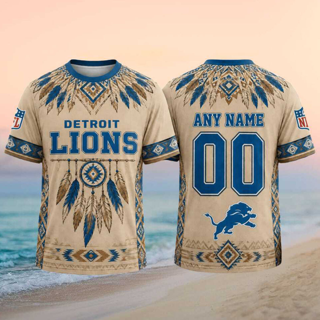 Custom Detroit Lions Tribal Dreamcatcher T-Shirt Game Day Apparel Detroit Lions Fans Gifts - Kdjoy