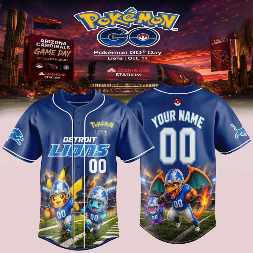 Custom Detroit Lions X Pokemon GO Game Day Pikachu Baseball Jersey Detroit Lions Merch Fan Gift - Kdjoy