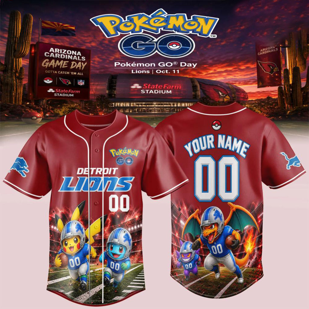 Custom Detroit Lions X Pokemon GO Game Day Pikachu Baseball Jersey Lions Merch Fan Present - Kdjoy