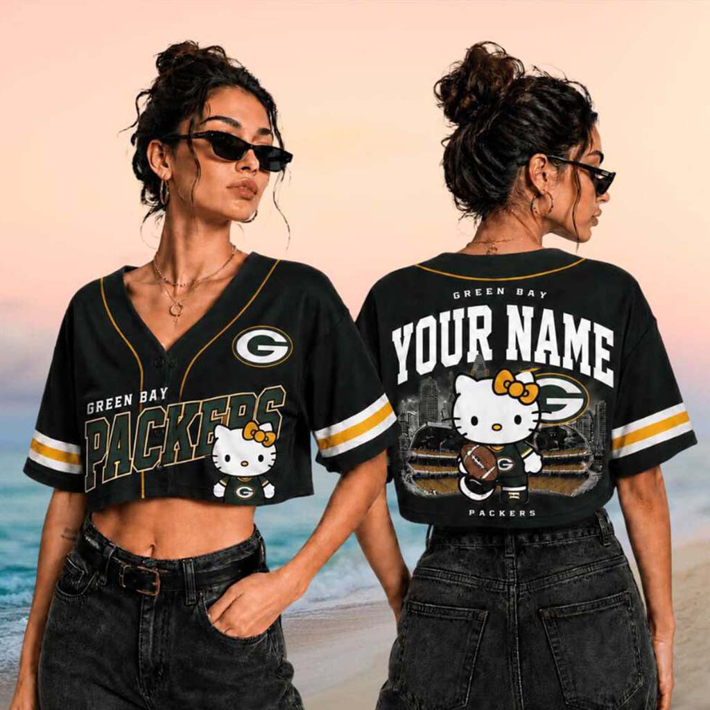 Custom Green Bay Packers Hello Kitty Football Crop Baseball Jersey Packers Merch Gifts For Fans - Kdjoy