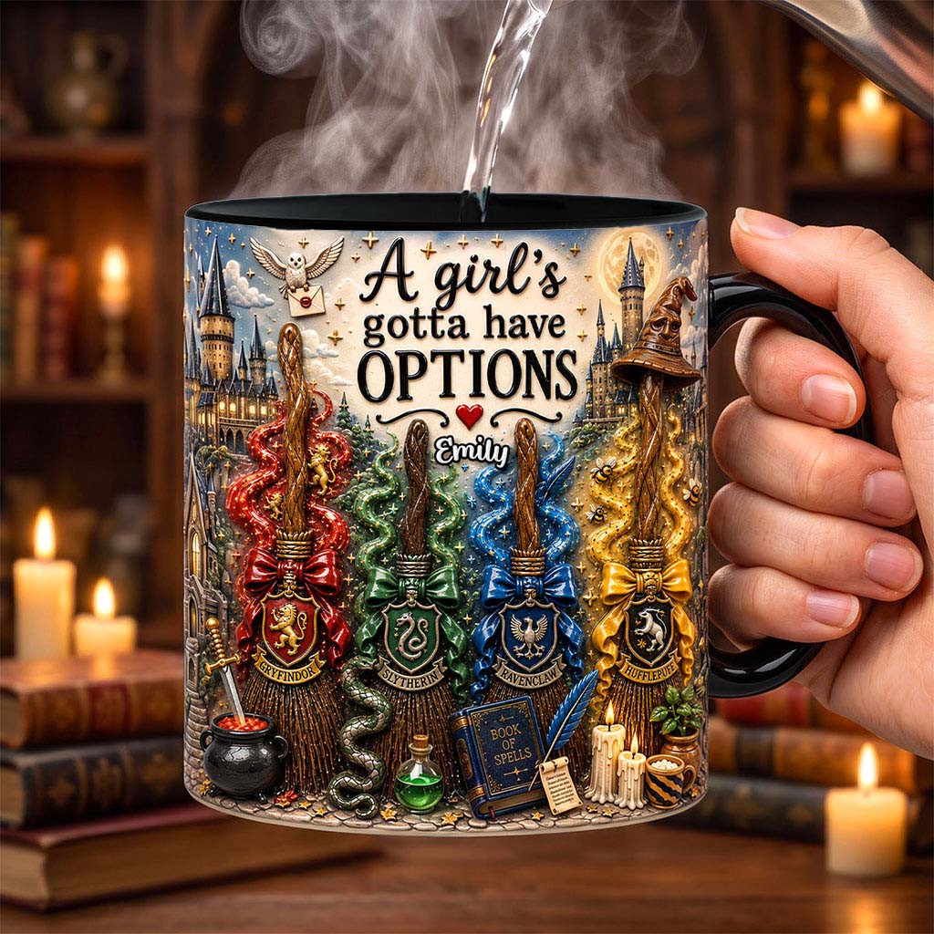 Custom Harry Potter A Girl's Gotta Have Options Mug Funny Halloween Cup Gift For Fantasy Lovers - Kdjoy