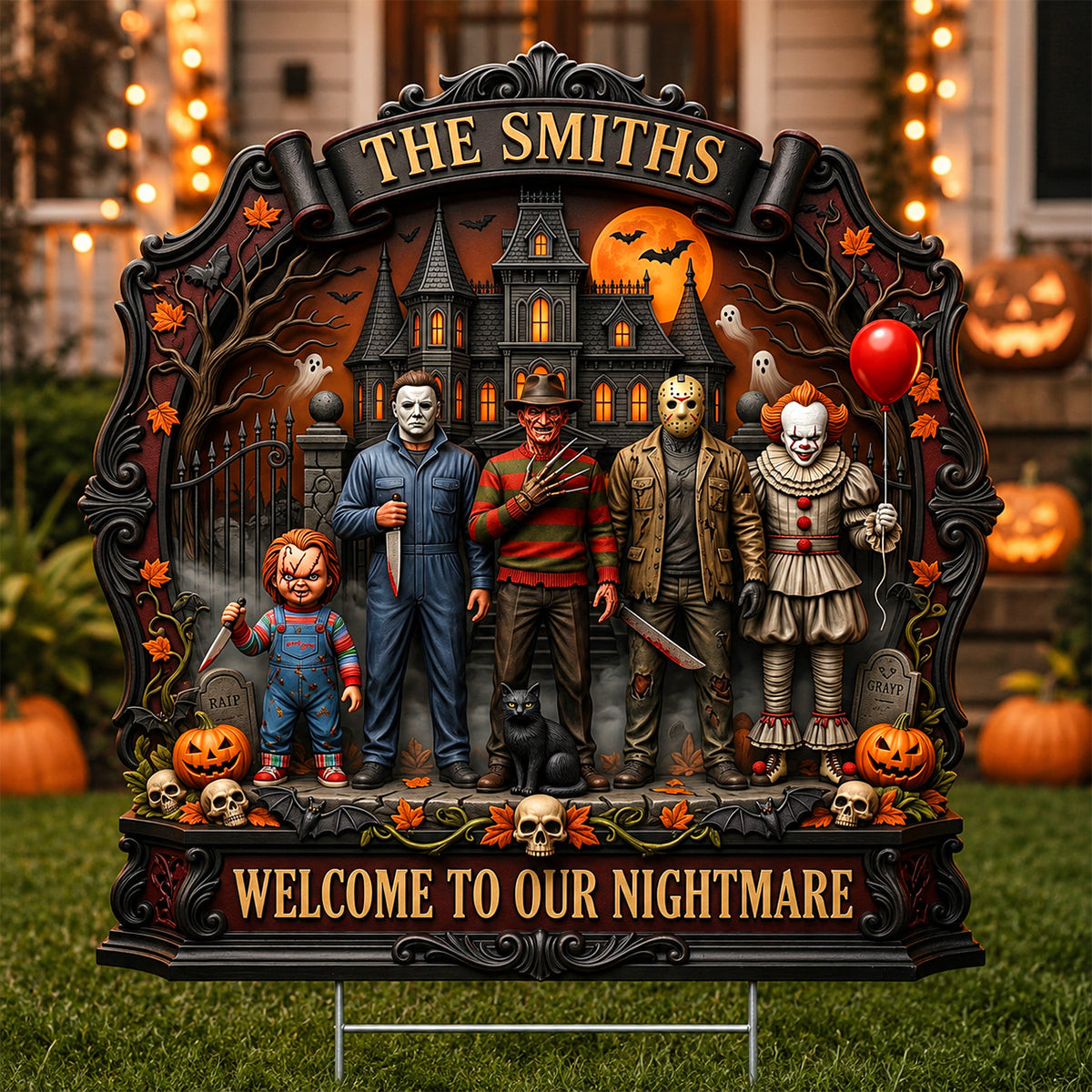 Custom Horror Movie Characters Spooky Season Halloween Yard Sign Welcome To Our Nightmare Sign - Kdjoy