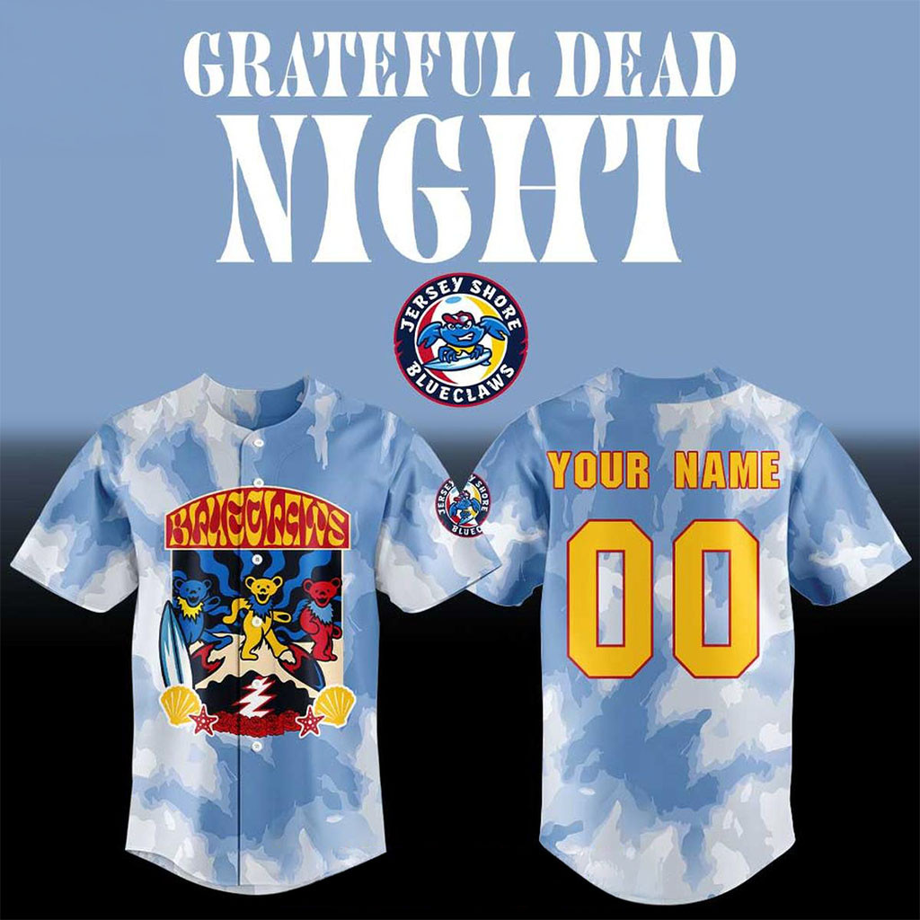 Custom Jersey Shore BlueClaws Merch X Grateful Dead Night In ShoreTown Baseball Jersey - Kdjoy