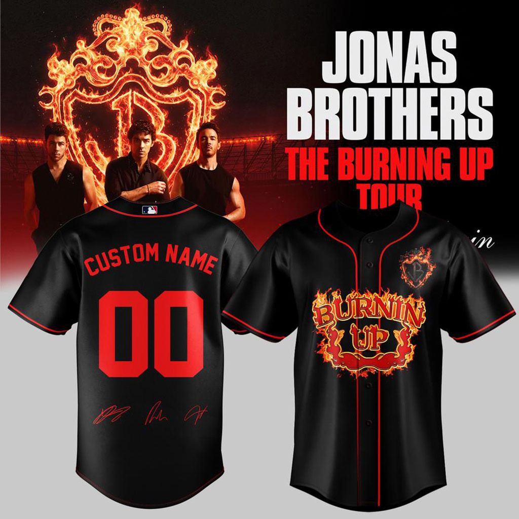 Custom Jonas Brothers Merch The Burning Up Tour All Over Again 2026 Baseball Jersey Black - Kdjoy