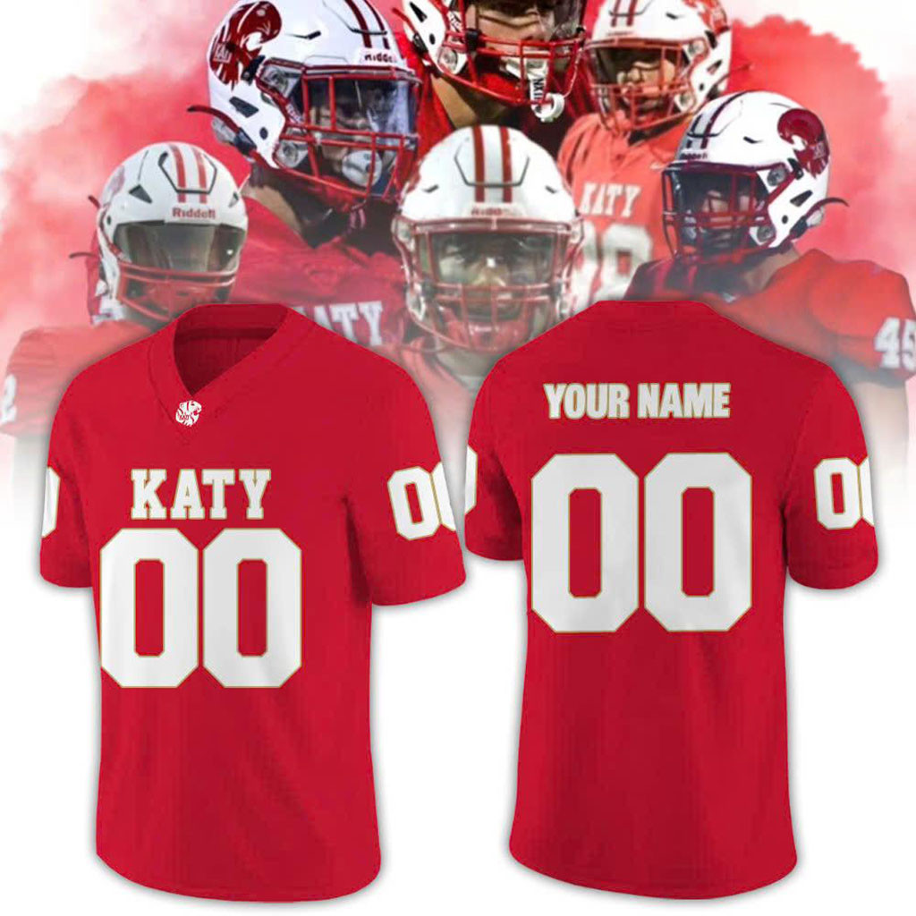 Custom Katy Tigers High School Football Jersey Red Katy Tigers Merch Presents For Football Fans - Kdjoy