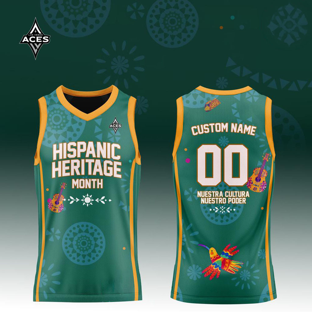 Custom Las Vegas Aces x Hispanic Heritage Month Green Basketball Jersey LV Aces Merch Fan Gear - Kdjoy