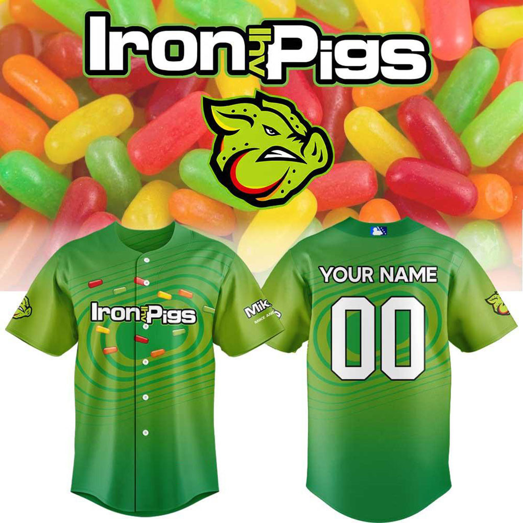 Custom Lehigh Valley IronPigs x Mike And Ike Candy Graphic Baseball Jersey IronPigs Merch - Kdjoy