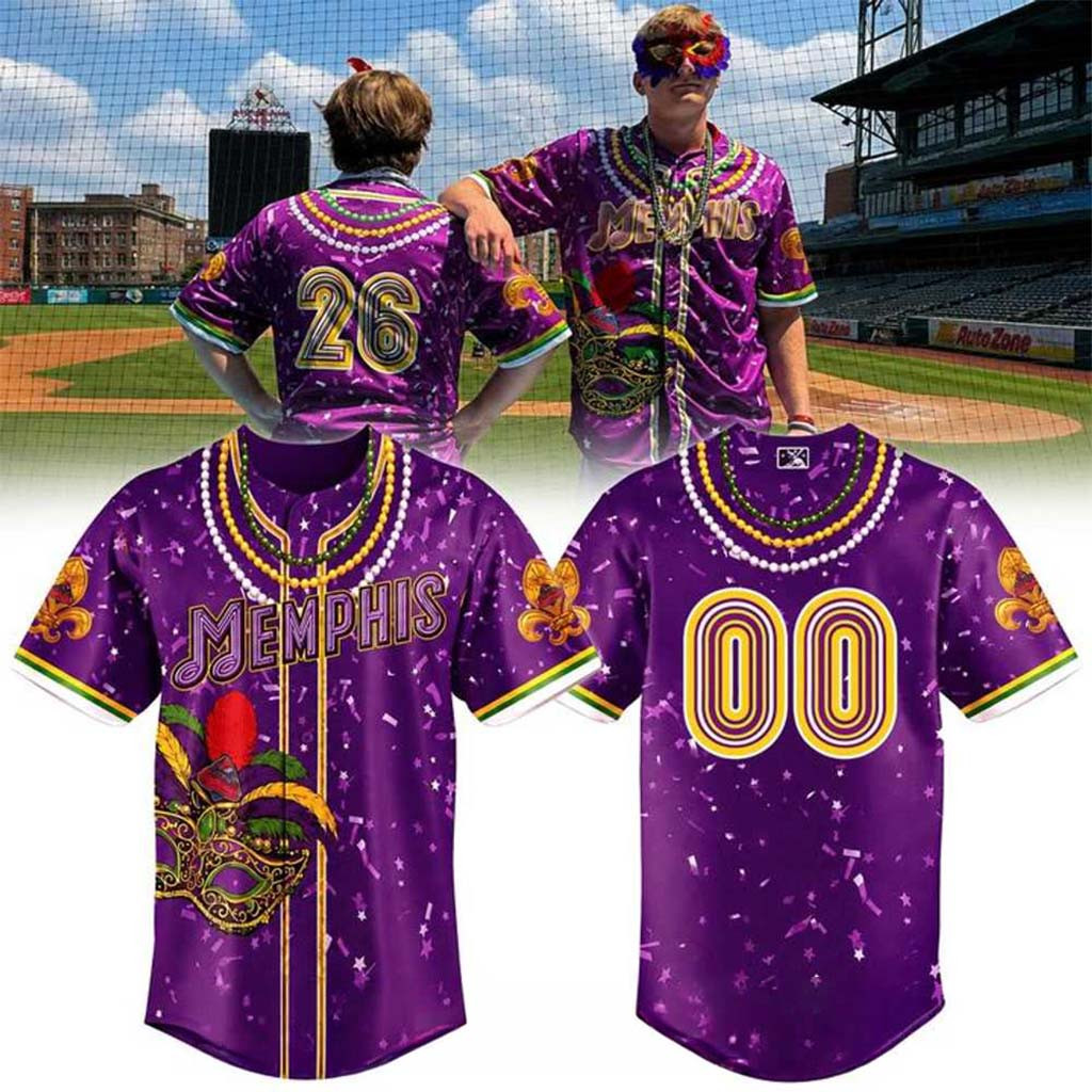 Custom Memphis Redbirds Mardi Gras Theme Night Sublimated Baseball Jersey Redbirds Merch - Kdjoy